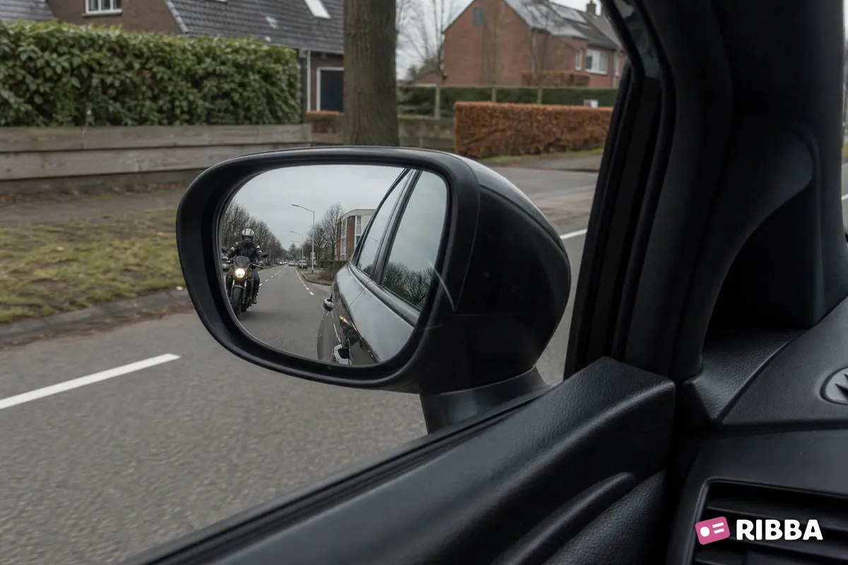 linkerbuitenspiegel in het verkeer