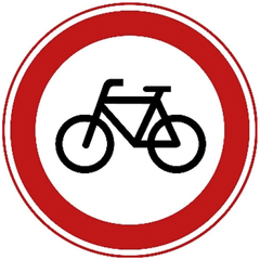 Verkeersbord C14: Gesloten voor fietsen en voor gehandicaptenvoertuigen zonder motor