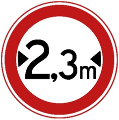 Verkeersbord C18: Gesloten voor voertuigen die, met inbegrip van de lading, breder zijn dan op het bord is aangegeven