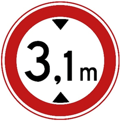 Verkeersbord C19: Gesloten voor voertuigen die, met inbegrip van de lading, hoger zijn dan op het bord is aangegeven