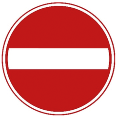 Verkeersbord C2: Eenrichtingsweg, in deze richting gesloten voor voertuigen, ruiters en geleiders van rij- of trekdieren of vee