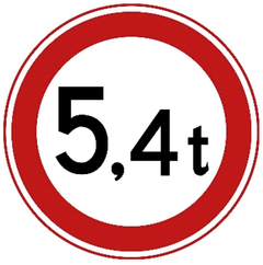 Verkeersbord C21: Gesloten voor voertuigen en samenstellen van voertuigen, waarvan de totaalmassa of de som van de aslasten hoger is dan op het bord is aangegeven