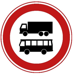 Verkeersbord C7b: Gesloten voor autobussen en vrachtauto’s