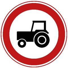 Verkeersbord C8: Gesloten voor landbouw- en bosbouwtrekkers, motorrijtuigen met beperkte snelheid en mobiele machines