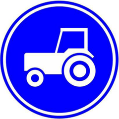 Verkeersbord F11: Verplicht gebruik passeerbaan of passeerstrook (rijbaan of -strook om ingehaald te kunnen worden), uitsluitend bestemd voor landbouw- en bosbouwtrekkers, motorrijtuigen met beperkte snelheid en mobiel