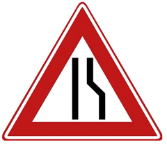 Verkeersbord J18: Rijbaanversmalling rechts