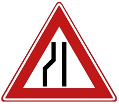 Verkeersbord J19: Rijbaanversmalling links