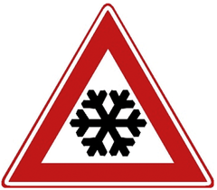 Verkeersbord J36: IJzel of sneeuw