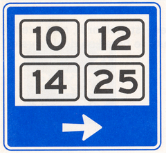 Verkeersbord K13: Wijkwegwijzer binnen de bebouwde kom, met wijknummers (in verkeersgebieden)