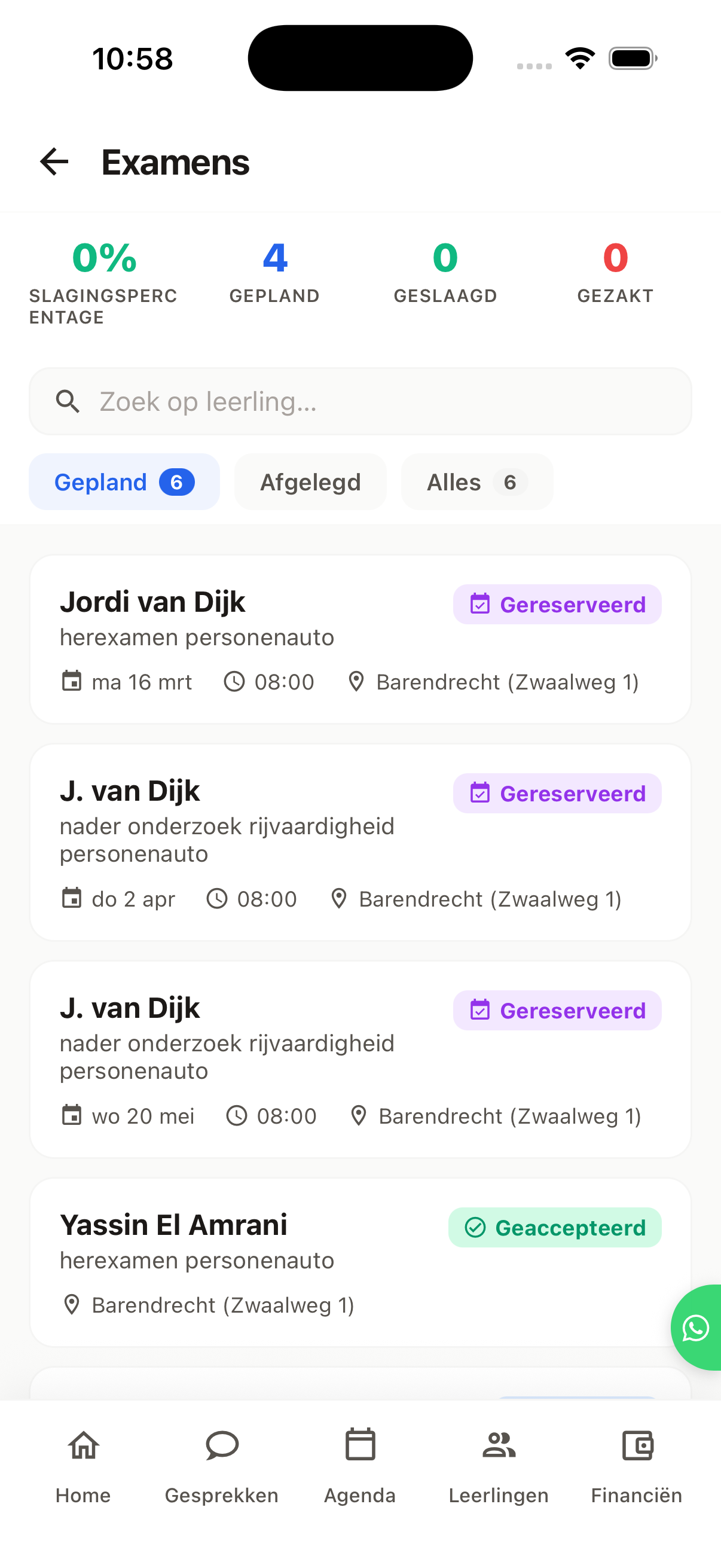 Aanvragen, vrije plekken zien, reserveren — Ribba rijschool-app