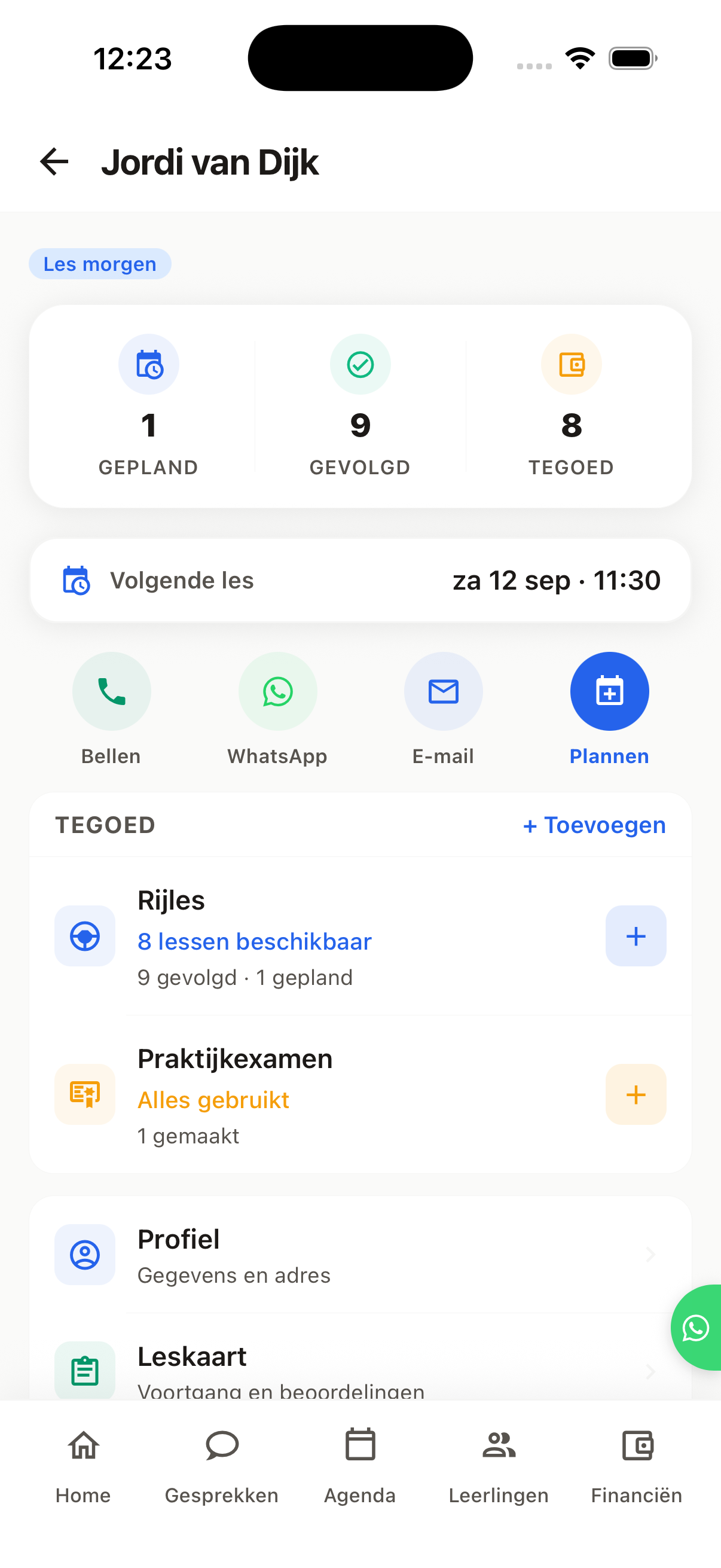 Tegoed per lestype, automatisch afgeboekt — Ribba rijschool-app