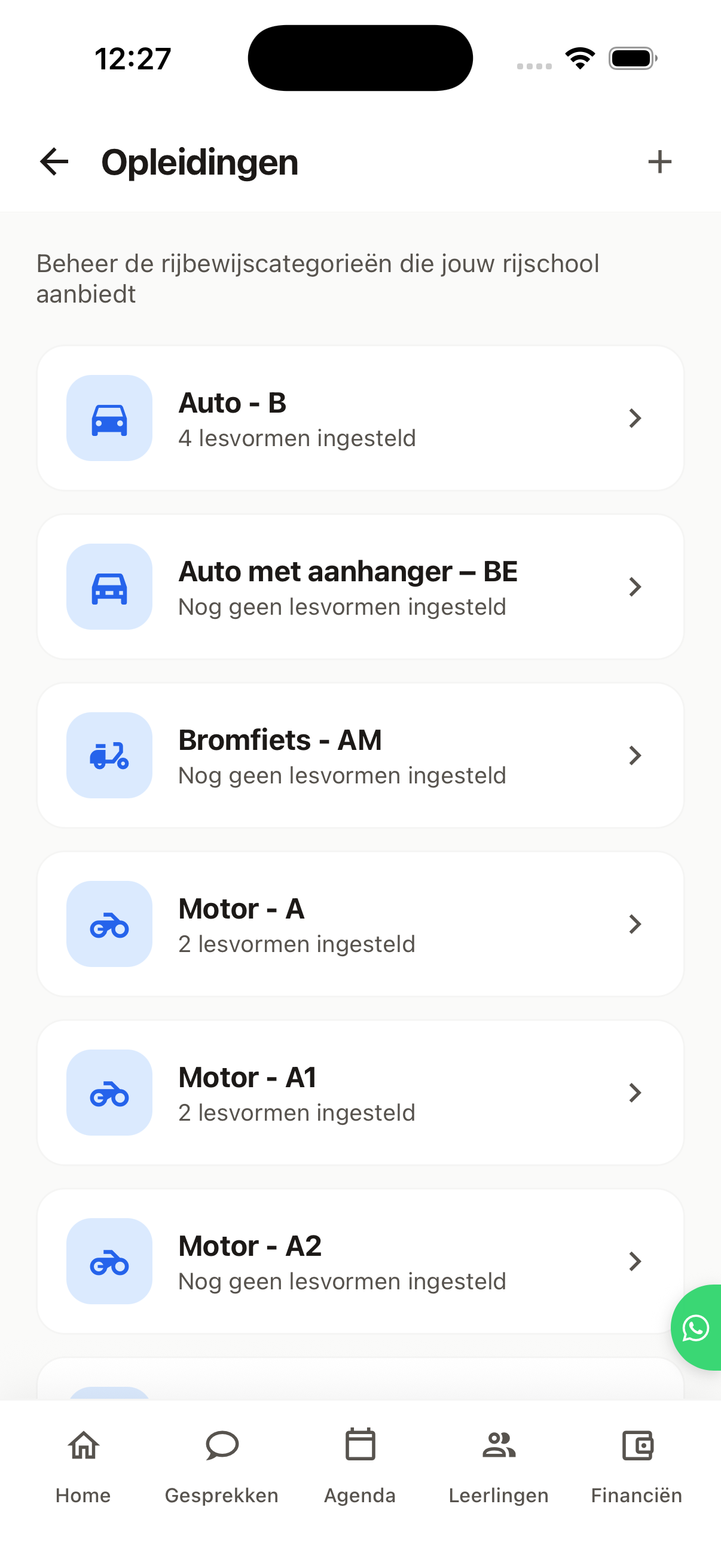 Per rijbewijscategorie ingericht — Ribba rijschool-app