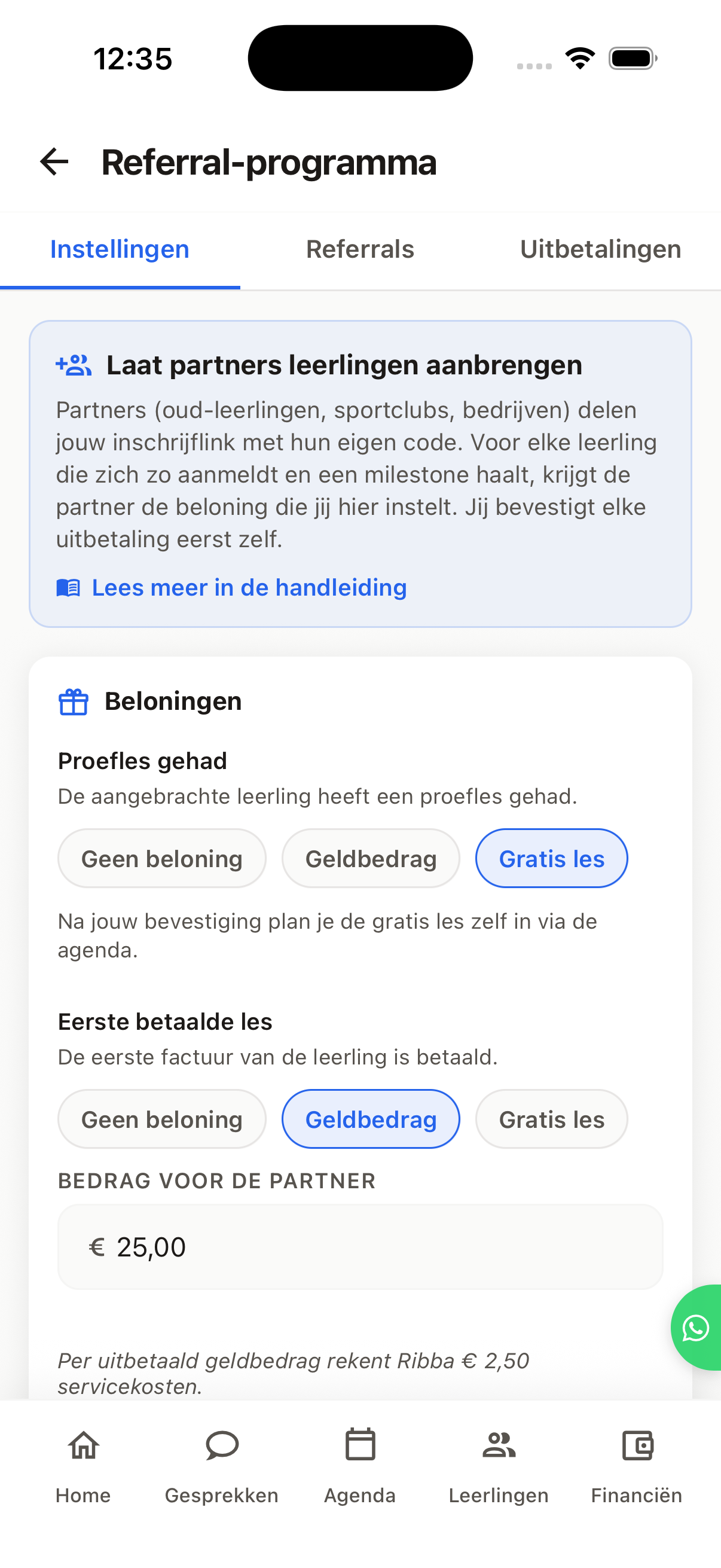Referral-programma — Ribba rijschool-app