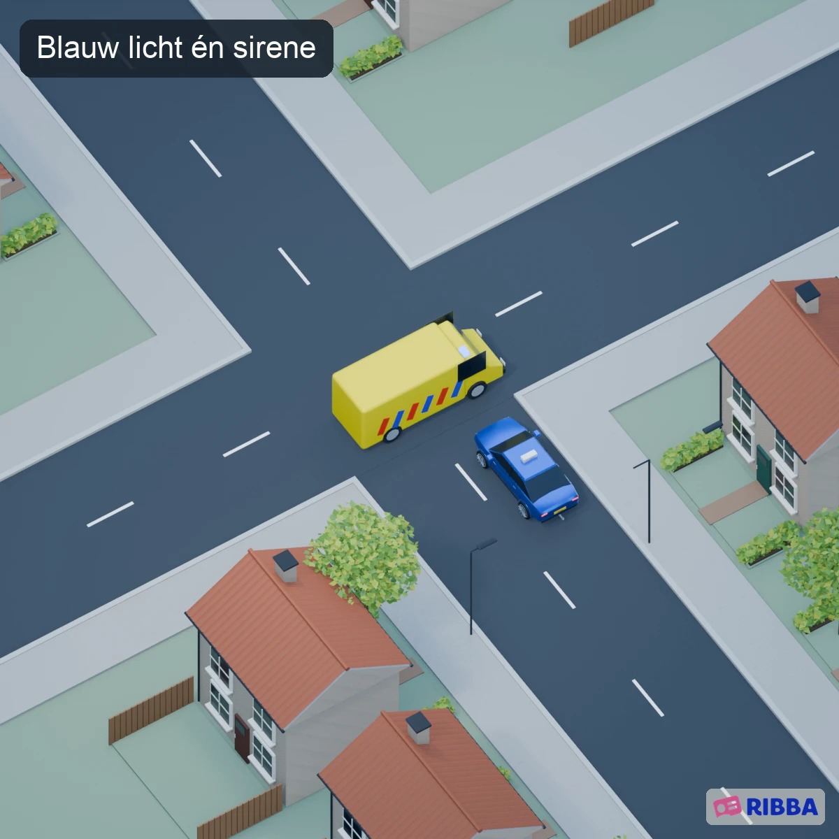 Blauw licht én sirene: laat voorgaan. In dit voorbeeld voert de ambulance beide signalen.