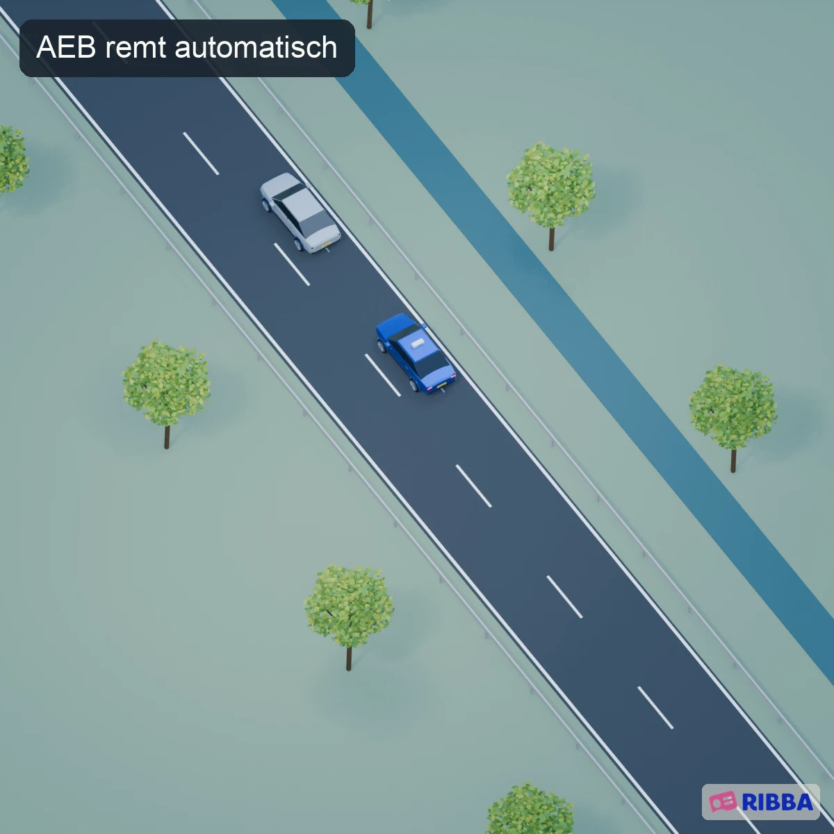 Een lesauto remt voor een stilstaand voertuig en blijft erachter staan.