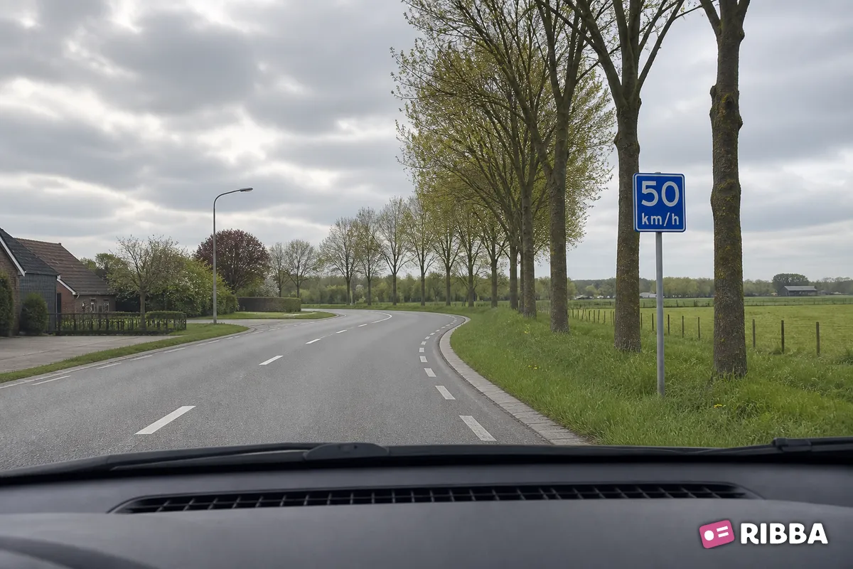 Bord A4 Adviessnelheid langs een Nederlandse weg