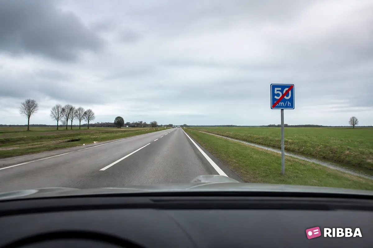 Bord A5 Einde adviessnelheid langs een Nederlandse weg