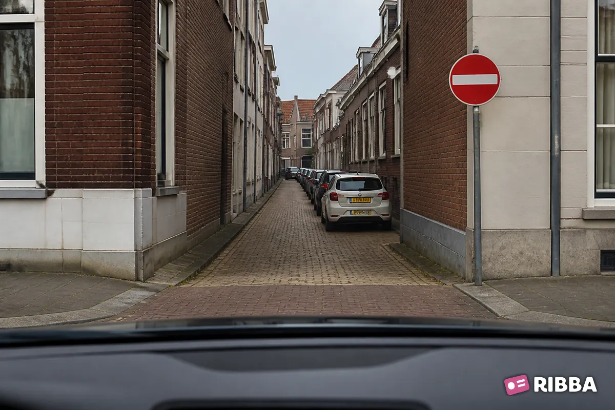Bord C2 Eenrichtingsweg, in deze richting gesloten voor voertuigen, ruiters en geleiders van rij- of trekdieren of vee langs een Nederlandse weg