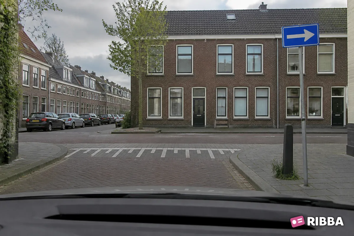 Bord C4 Eenrichtingsweg langs een Nederlandse weg