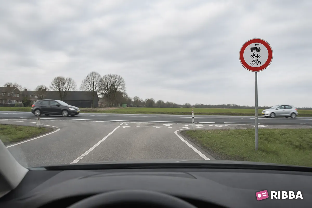 Bord C9 Gesloten voor ruiters, vee, wagens, landbouw- en bosbouwtrekkers, motorrijtuigen met beperkte snelheid, mobiele machines, brommobielen, fietsen, snorfietsen, bromfietsen en gehandicaptenvoertuigen langs een Nederlandse weg