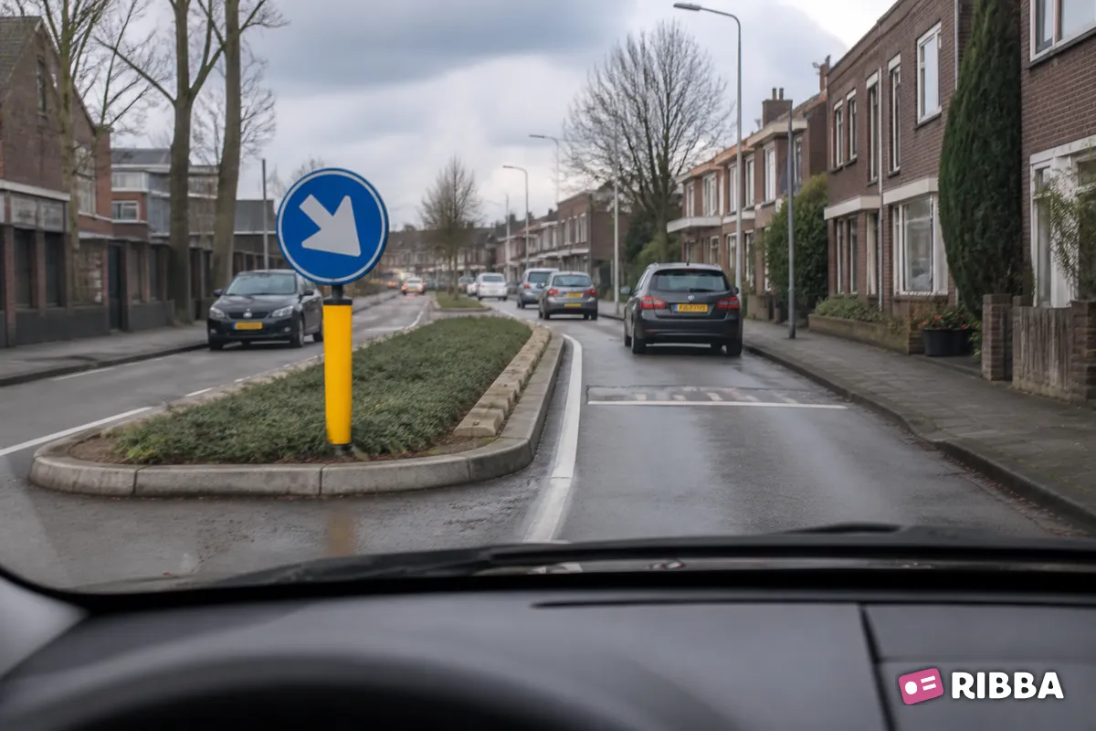 Bord D2 Gebod voor alle bestuurders het bord voorbij te gaan aan de zijde die de pijl aangeeft langs een Nederlandse weg