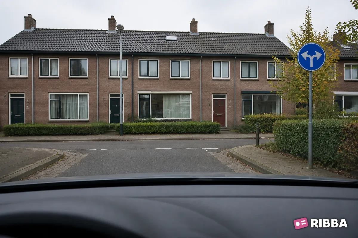 Bord D7 Gebod tot het volgen van één van de rijrichtingen die op het bord zijn aangegeven langs een Nederlandse weg