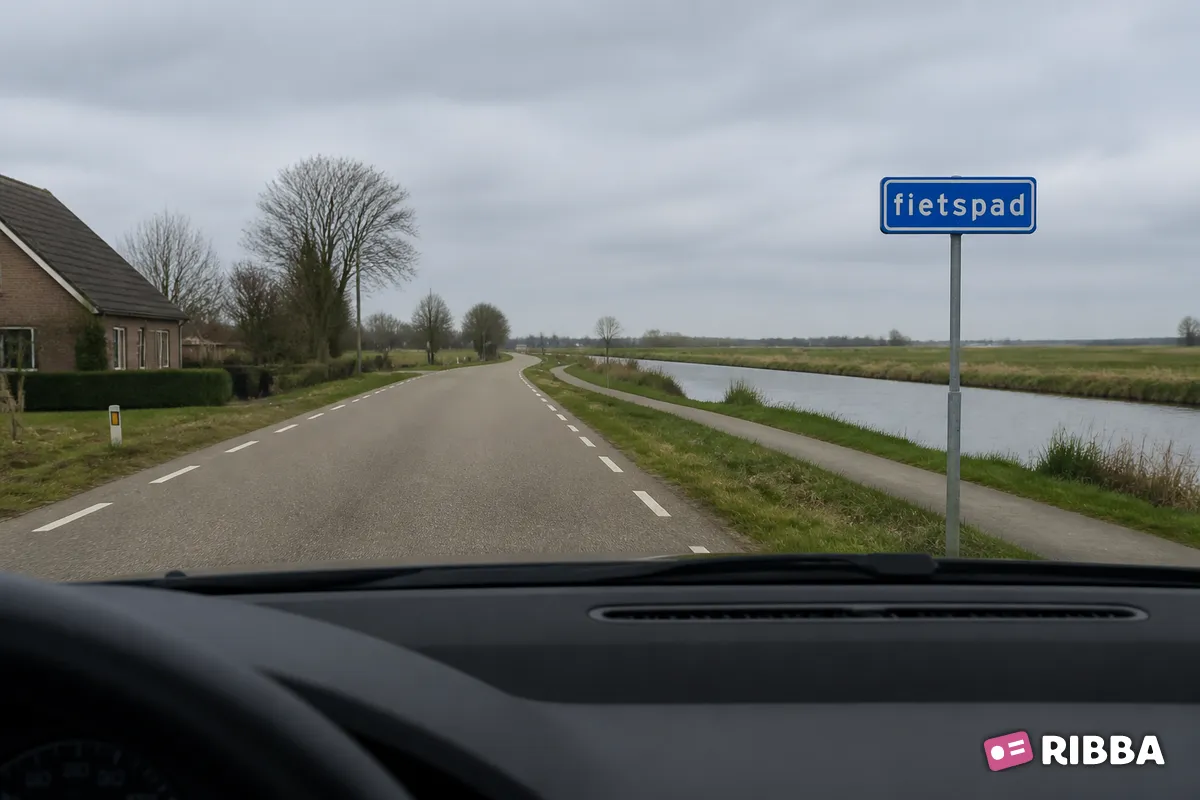 Bord G13 Onverplicht fietspad langs een Nederlandse weg