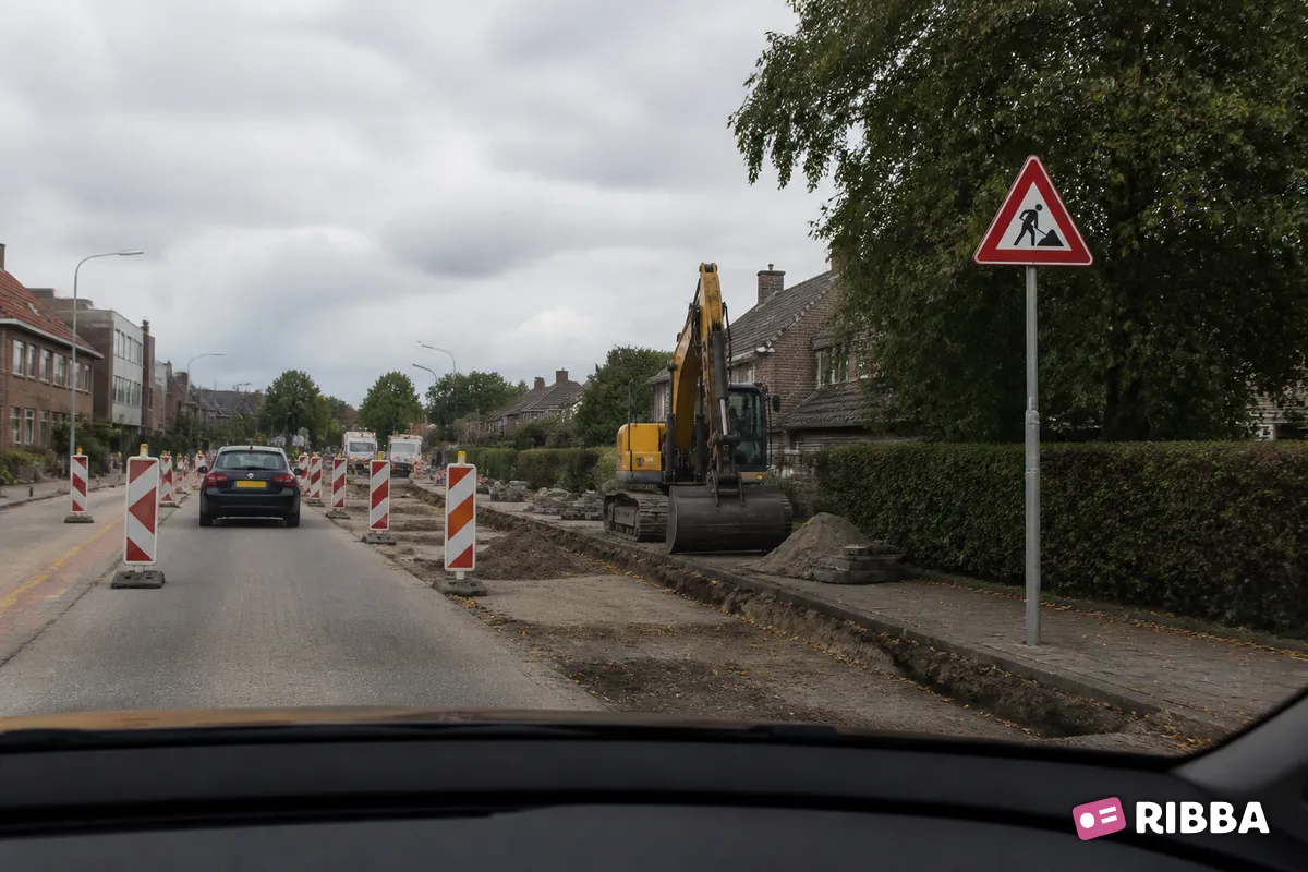 Bord J16 Werk in uitvoering langs een Nederlandse weg
