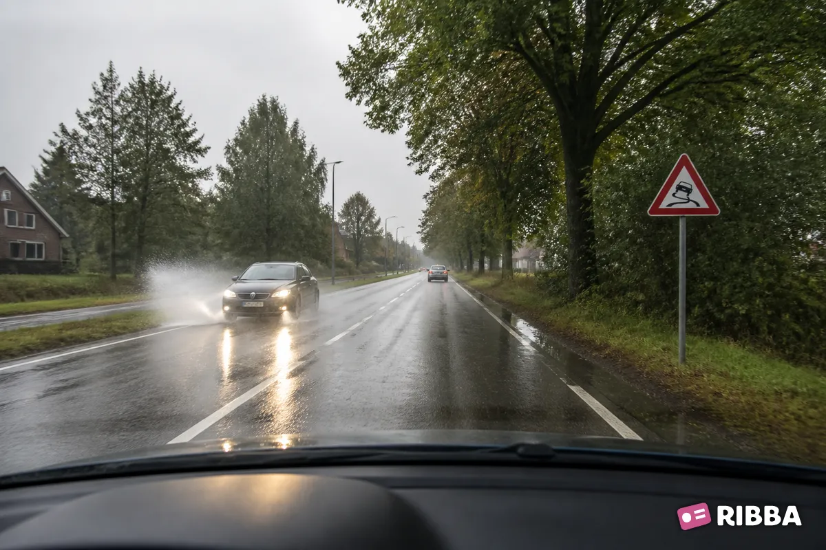 Bord J20 Slipgevaar langs een Nederlandse weg
