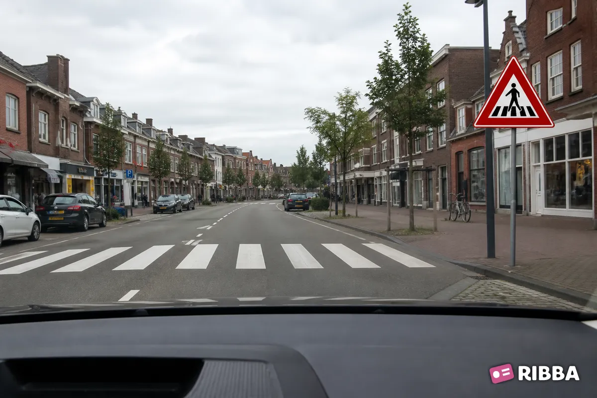 Bord J22 Voetgangersoversteekplaats langs een Nederlandse weg