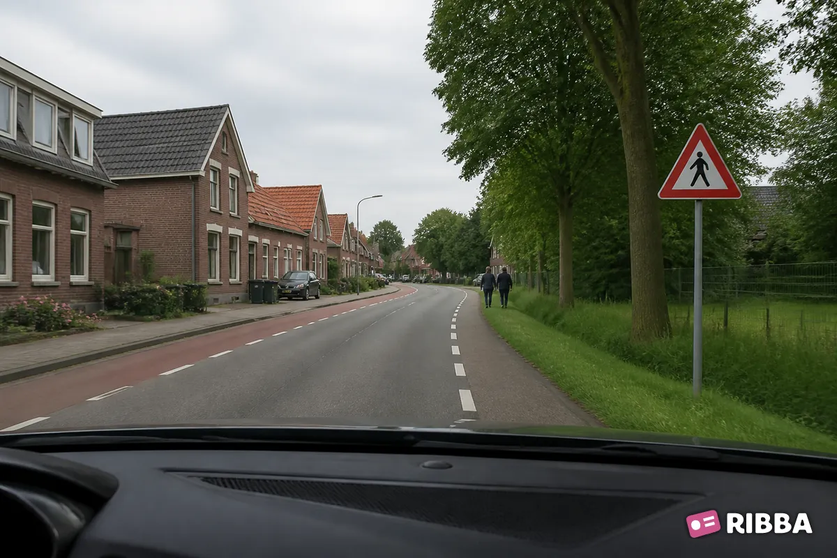Bord J23 Voetgangers langs een Nederlandse weg
