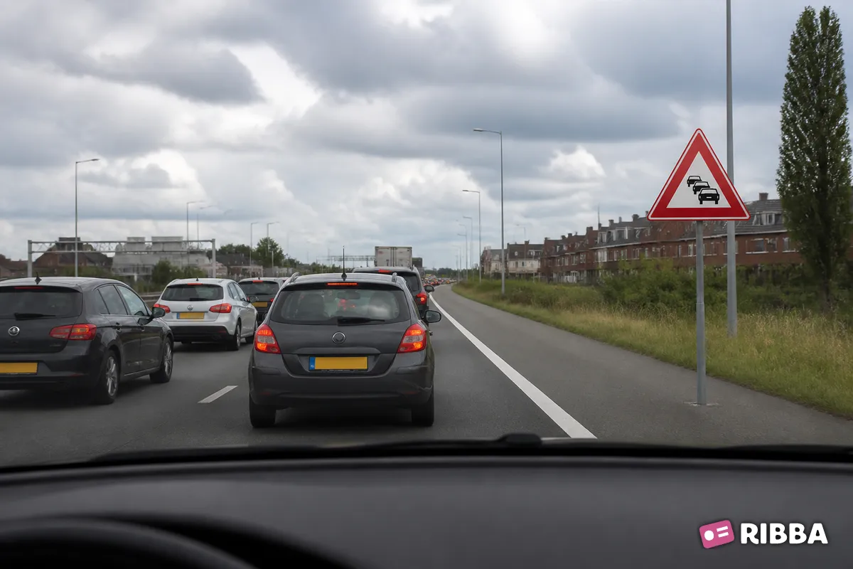 Bord J33 File langs een Nederlandse weg