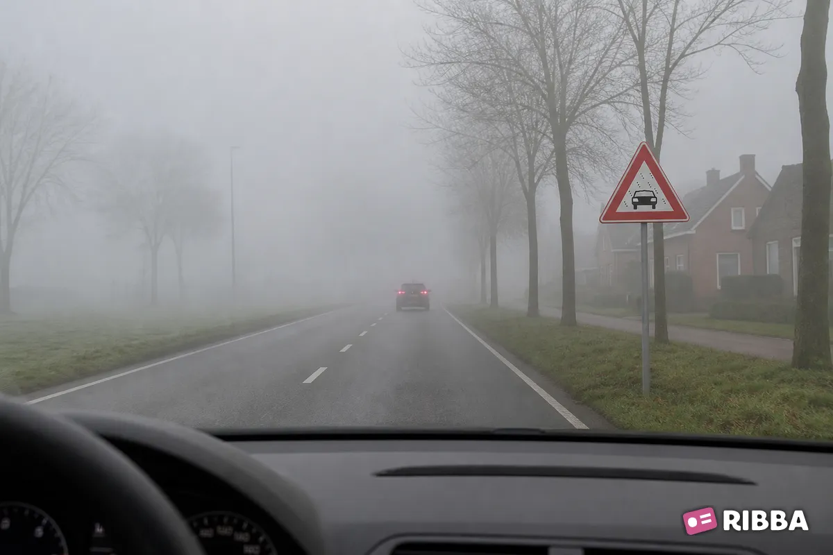Bord J35 Slecht zicht door sneeuw, regen of mist langs een Nederlandse weg