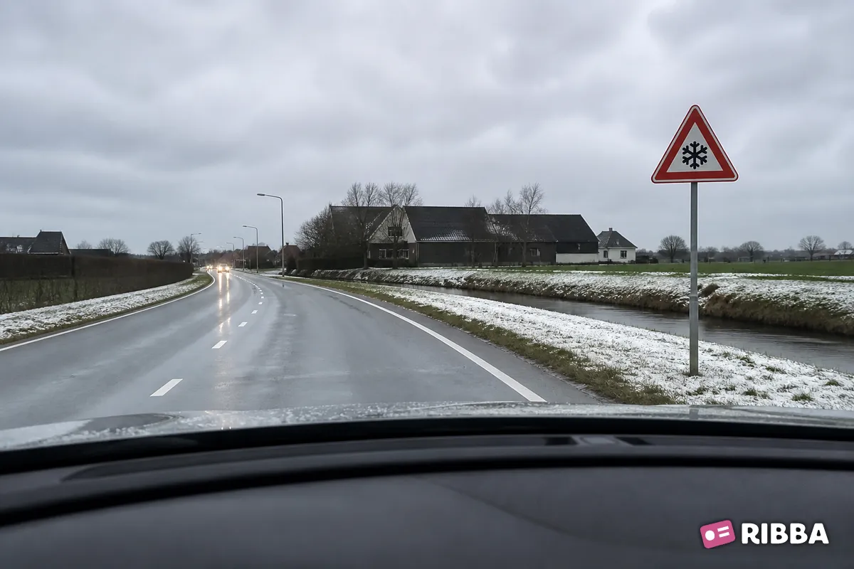 Bord J36 IJzel of sneeuw langs een Nederlandse weg