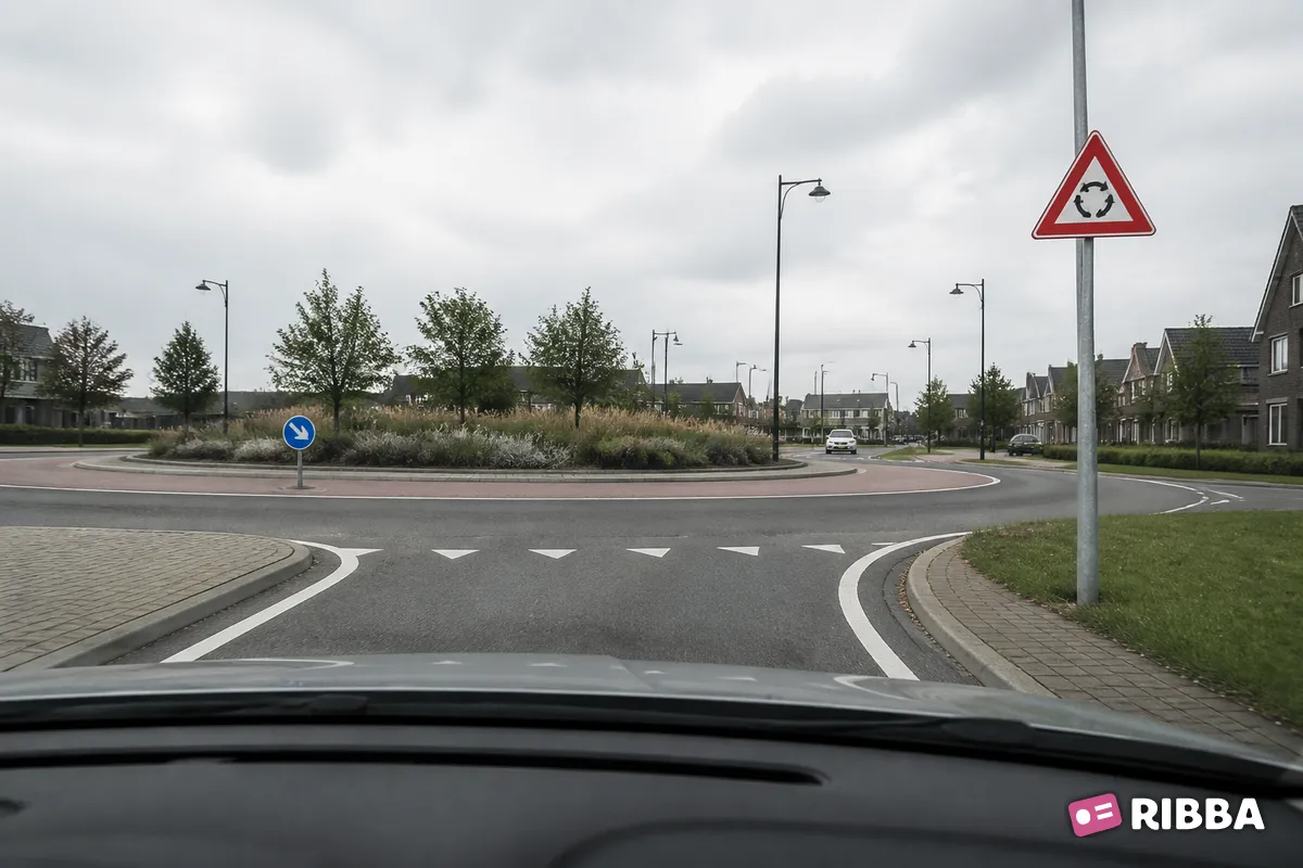 Bord J9 Rotonde langs een Nederlandse weg