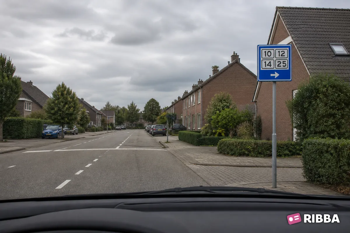 Bord K13 Wijkwegwijzer binnen de bebouwde kom, met wijknummers (in verkeersgebieden) langs een Nederlandse weg